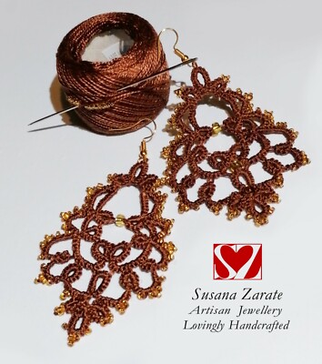 Tättierte Spitzenohrringe Handarbeit Frivolit Ohrringe mit tschechischen Samenperlen, Tatting,