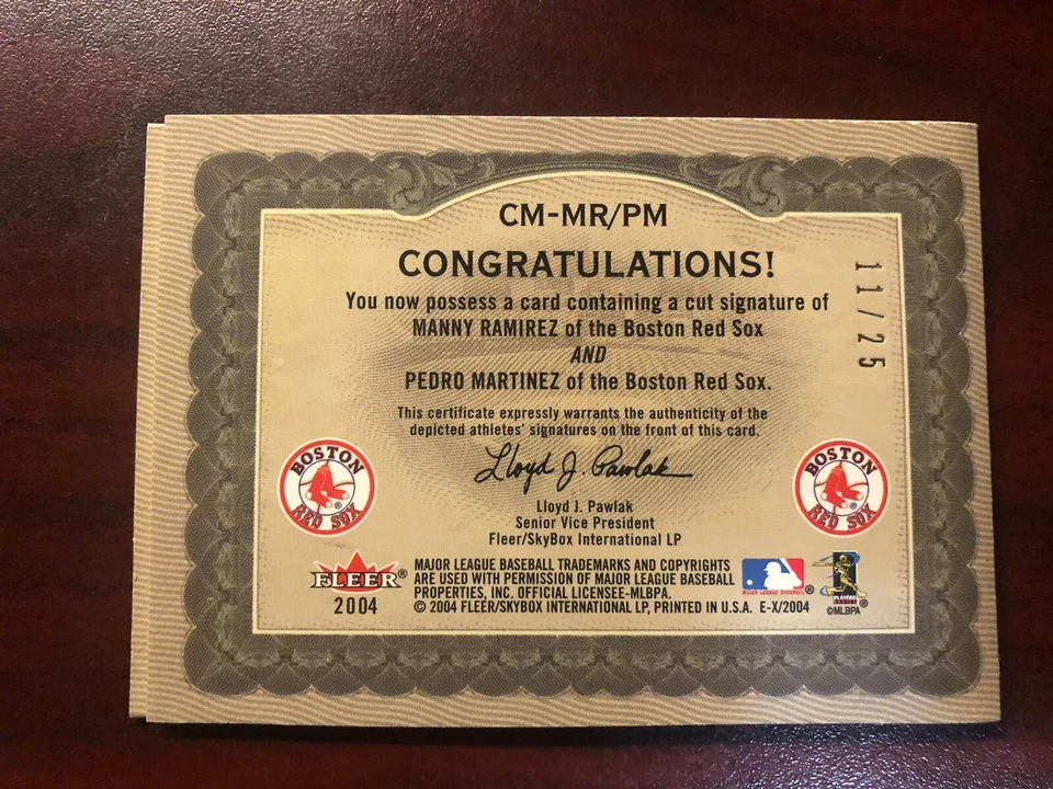 2004 SKYBOX E-X CHECK MATES BOOKLET DUAL AUTO PEDRO MARTINEZ/MANNY RAMIREZ #/25 - Image 2 of 4
