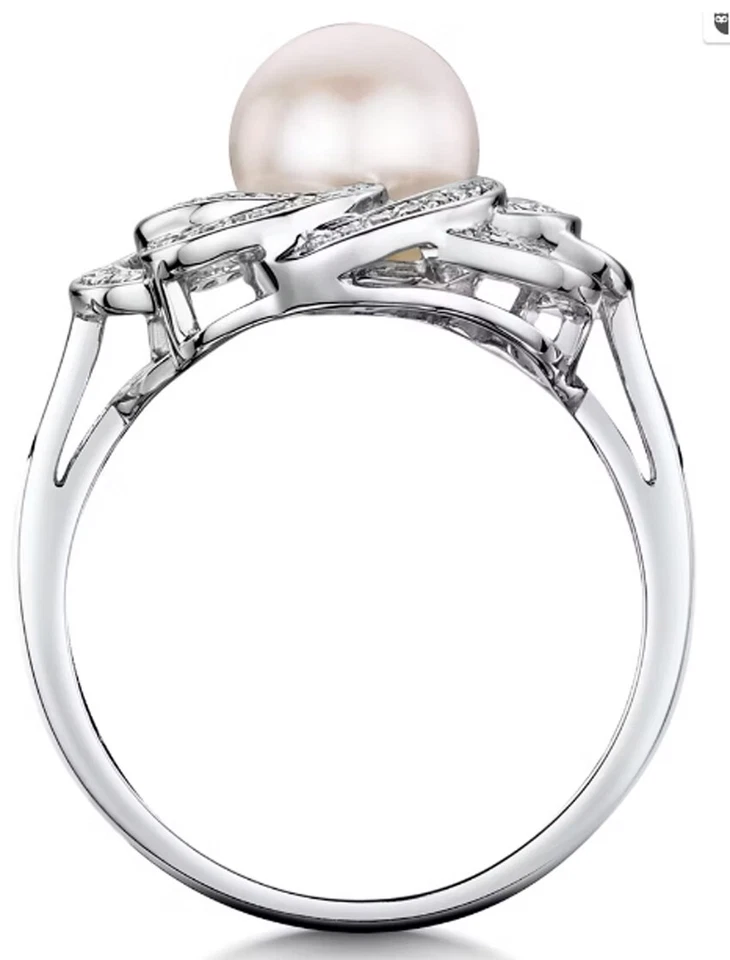 Bague Cocktail en Or Blanc 14K avec Diamant Naturel 1,30 ct et Perle d’Eau Douce - Photo 3/4