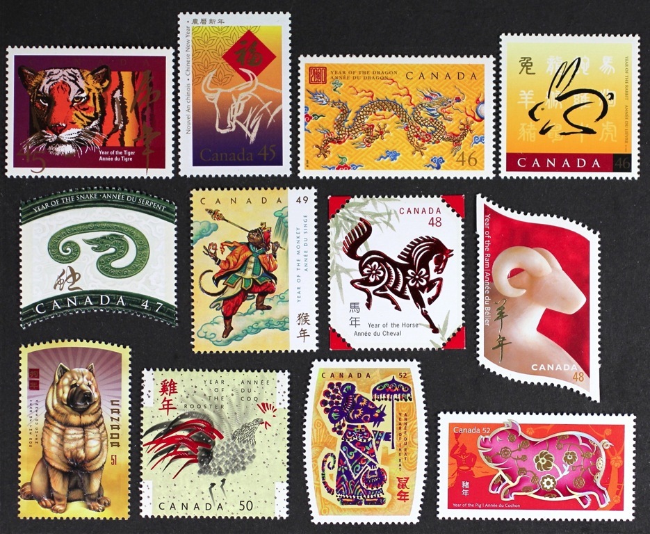 CANADA 1997-2008 CHINESE LUNAR NEW YEAR COMPLETE SET of 12 stamps
