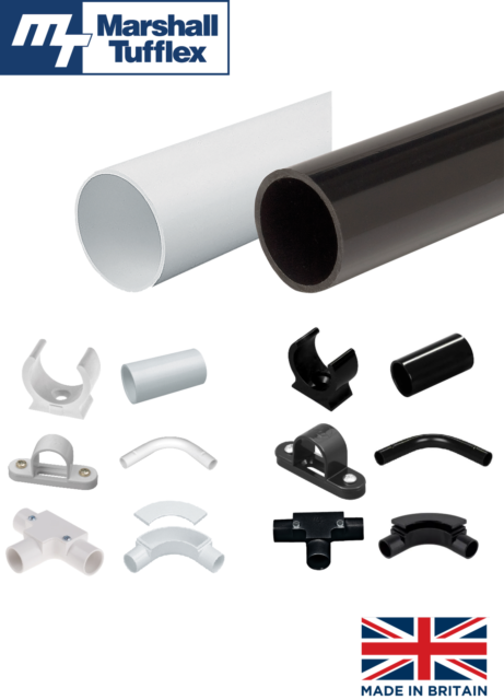 Marshall Tufflex PVC Conduit 20mm/25mm Black White Heavy Gauge Cable Management