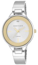 NEW ANNE KLEIN SILVER TONE,GENUINE DIAMOND,MIRROR,BANGLE WATCH AK/2307SVTT