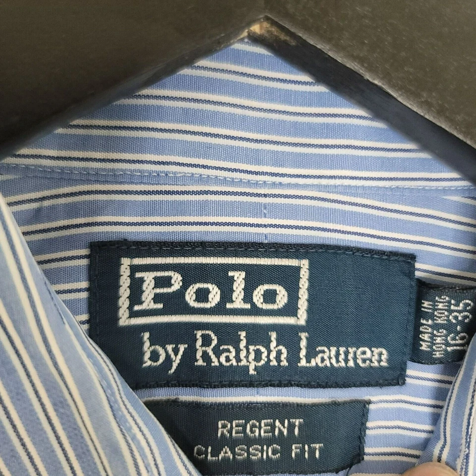 Polo Ralph Lauren Regent Dress Shirt 16 35 Blue White Stripe Classic French Cuff - Image 2 of 4