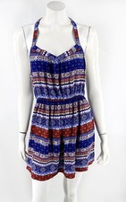 Forever 21 Sun Dress Size Medium Navy Blue Red Geometric T Back Mini Womens