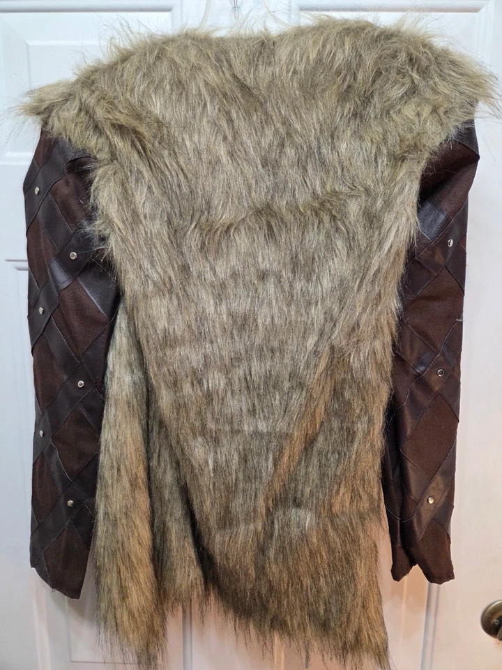 Chaqueta con Capucha Vikinga Imitación Piel Marrón Mangas Parche Medieval Juegos con disfraces Pequeña Foto 2 de 3