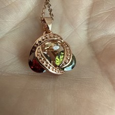 Fashion Rose Gold Multi-Color Rhinestones Pendant Necklace Size 16"