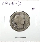 1915 D US Barber 90% Silver Quarter 25c G Good Free Shipping