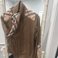 Burberry Plaid Full Zip Hooded Knit Cotton Hoodie Brown Beige Red Black Men's L
