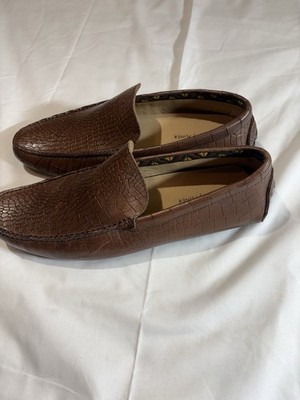 Donald Pliner Men's Brown Leather Croc Slip-On Penny Loafers Size 13 M