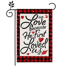 Valentines Day Garden Flag 12x18 Inch Happy Valentine's Heart House Yard Outdoor