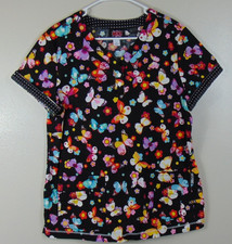 Koi Women's Large Scrub Top Butterfly Nurse Vet Dentist Doctor Black Medical