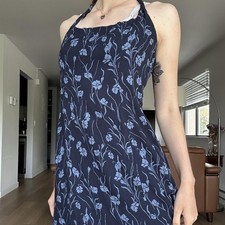 Reformation Georgia Blue Floral Viscose Halter Mini Dress