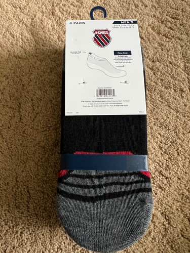 K-Swiss Socks Mens No Show Liner Silicone Tab Size 10-13 Black Gray 8 Pair - Picture 4 of 5