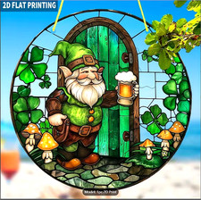 Irish Dwarf Leprechaun with Beer Sun Catcher Stained Class Style Shamrocks 7.87  