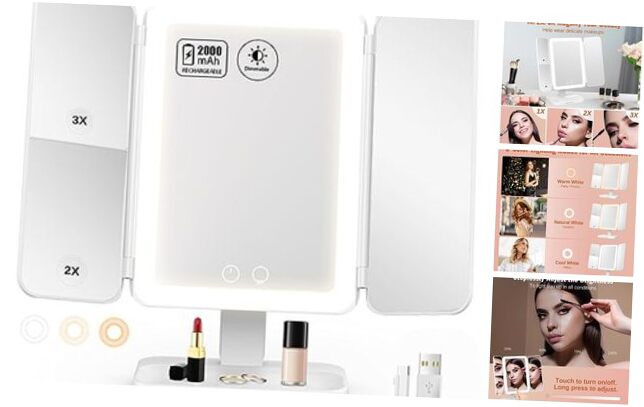 Makeup Mirror with lights, Rechargable Lighted Makeup Mirror with-image