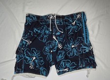 NO BOUNDARIES Men's Polyester Swim Trunks sz 40 Dark Navy Floral Pattern Y2K