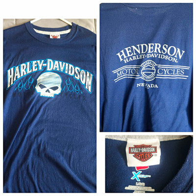 Harley-Davidson Henderson Nevada Motor Cycles Skull Flames T-Shirt Mens Large