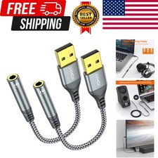 USB to 3.5mm Audio Adapter 2-Pack - USB-A to 3.5mm TRRS 4-Pole Female Externa...
