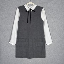 Tweed Bow Collar Shift Mini Dress Small Black White Twee Retro Preppy Old Money