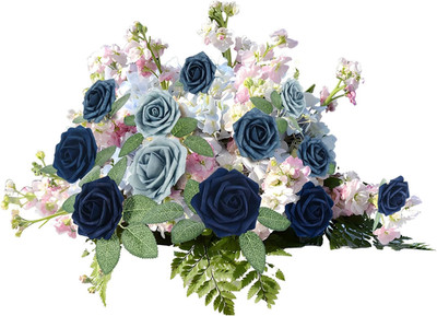 [25PCS] Navy Blue Roses Artificial Flowers with Long Stem Real Touch Fake Foa...