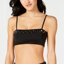 Bar III Black Nailhead Embellished Bikini Swim Top Women’s Small NWT