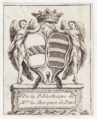 Exlibris Cossé-Brissac Anjou-Perigord Marquise Pons Blason Bookplate Gravure 18E