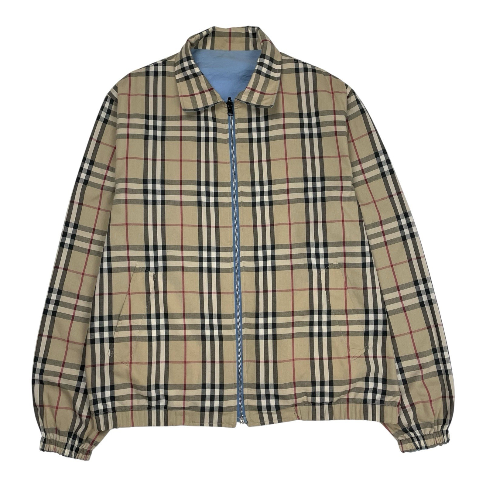 Burberry Nova Check Jacket Vintage Reversible Harrington Coat Beige Blue 50 L