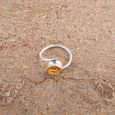 925 Sterling Silver Genuine Citrine November Birthstone Wife Band Promise Ring