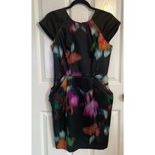 GUESS by Marciano Black Multicolor Watercolor Sheath Dress Cocktail Size Small