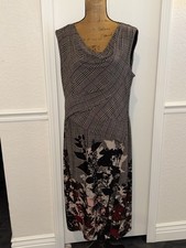 Nine West Black & Pink Slimming Stretch Pencil Dress Drape Neck Madi Size 16