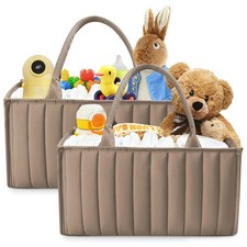 2-Pack Quilted Diaper Caddy Organizer   Premium Puffer Style Nursery Storage ...