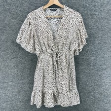 Shein Dress Women M Medium White Animal Print Short Sheath V-Neck Short Sleeve