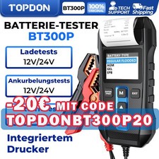 TOPDON BT300P 12V/24V Auto Batterietester Batterieprüfer KFZ mit drucker Deutsch