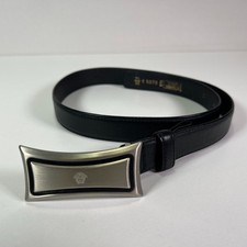 Gianni Versace 5078 Black Leather Belt Silver-Tone Buckle 75/30 Made In Italy