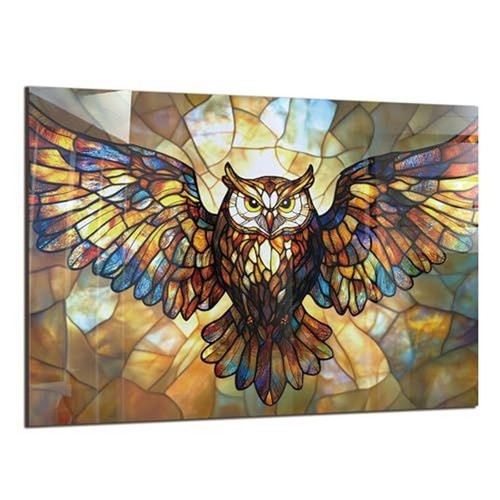 Tempered Glass Kitchen Backsplash Panel 30x20 Stained Glass Owl Art Print