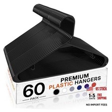 Plastic Hangers Clothes Hangers with Non Slip Hooks, Durable 60 Pack Black