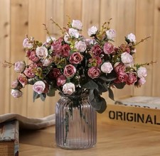 🌹 3 X Künstlicher Rosenstrauß in Rosa & Creme – 32 cm – realistische Optik 🌹