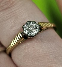 18K Yellow Gold Platinum Vintage Solitaire Ring with Old Cut Diamond