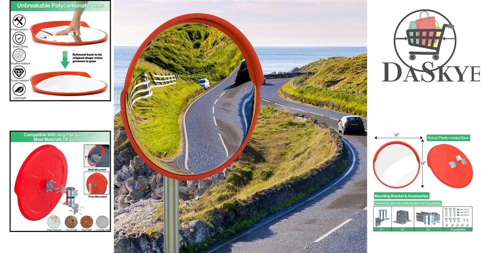 Espelho de segurança convexo 32" - Espelho de tráfego ponto cego curvo ajustável - Imagem 2 de 4