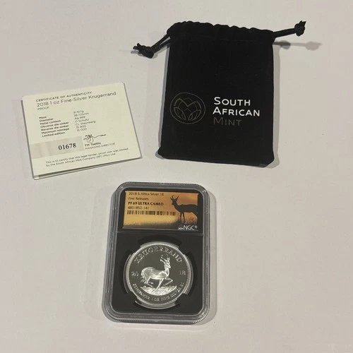 2018 South Africa 1 oz Silver Krugerrand First Release NGC PF69 UC w/ COA & Bag