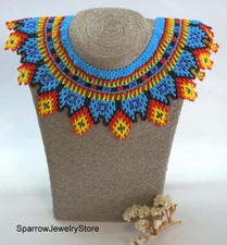 Native American tribal necklace Handmade seed beaded jewelry Boho necklace gift