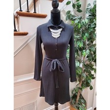 Old Navy Women's Black Cotton Collared Long Sleeve Knee Length Dress Size Small