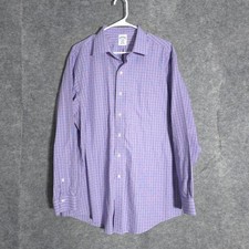 Brooks Brothers Shirt Men 17 34/35 Purple Regent NonIron Cotton Windowpane Check