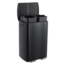16 Gal Kitchen Trash Can, Dual Compartment, Stainless Steel, Step-On Pedal,Black