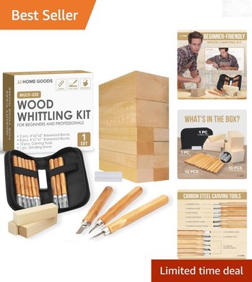 Wood Carving Kit 24pcs with Knives Basswood Blocks Grinding Stone Beginners A...