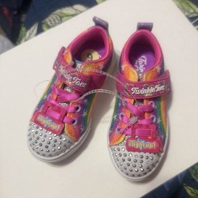 Skechers Girls Light Up Sneakers Pink Rainbow Glitter Rhinestone Stars Size 9