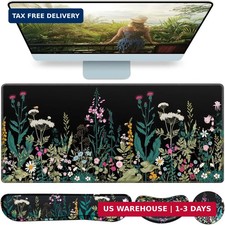 Desk Mat, Large Gaming Mouse Pad with Wrist Rest, 4in1 XXL Mousepad Floral  Key