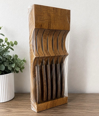 Wood 6-Slot Knife Block Holder, Brown Walnut Tone Traditional, 14x6x4 in