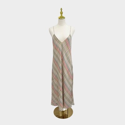 Lauren Ralph Lauren Size 12 Plaid Chiffon Slip Bias Cut Dress Pink Multicolor
