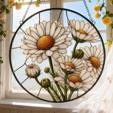 Daisy flower glass suncatcher window hanging stained glass style decor gift